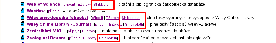 Shibboleth link at list of resources page